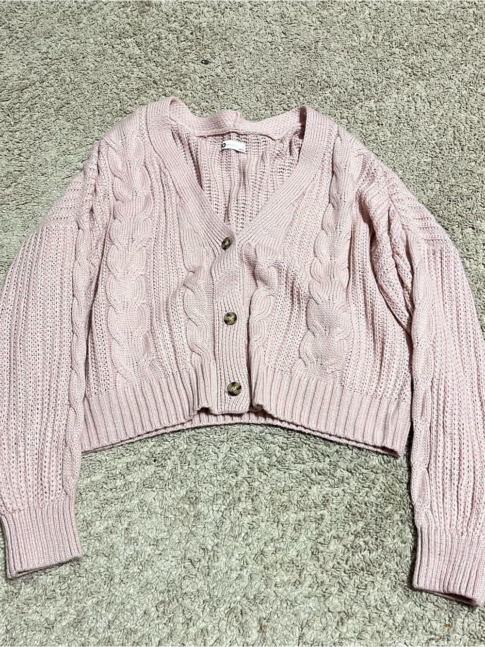 SO Women XL Pink Cable-Knit V-Neck Button-Front Cardigan Sweater